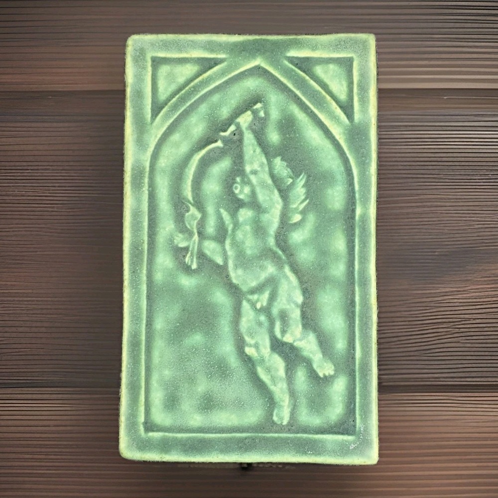 Cassa Bon Art Tile 6x3.75 Green Cherub Archer Relief‎ Architectural Design